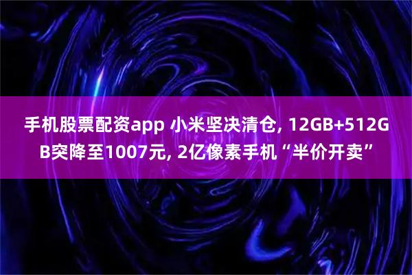 手机股票配资app 小米坚决清仓, 12GB+512GB突降至1007元, 2亿像素手机“半价开卖”